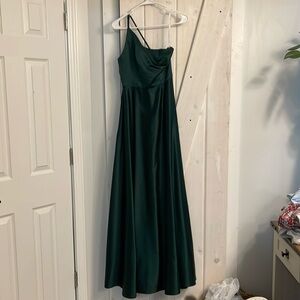 David’s Bridal emerald green one shoulder dress